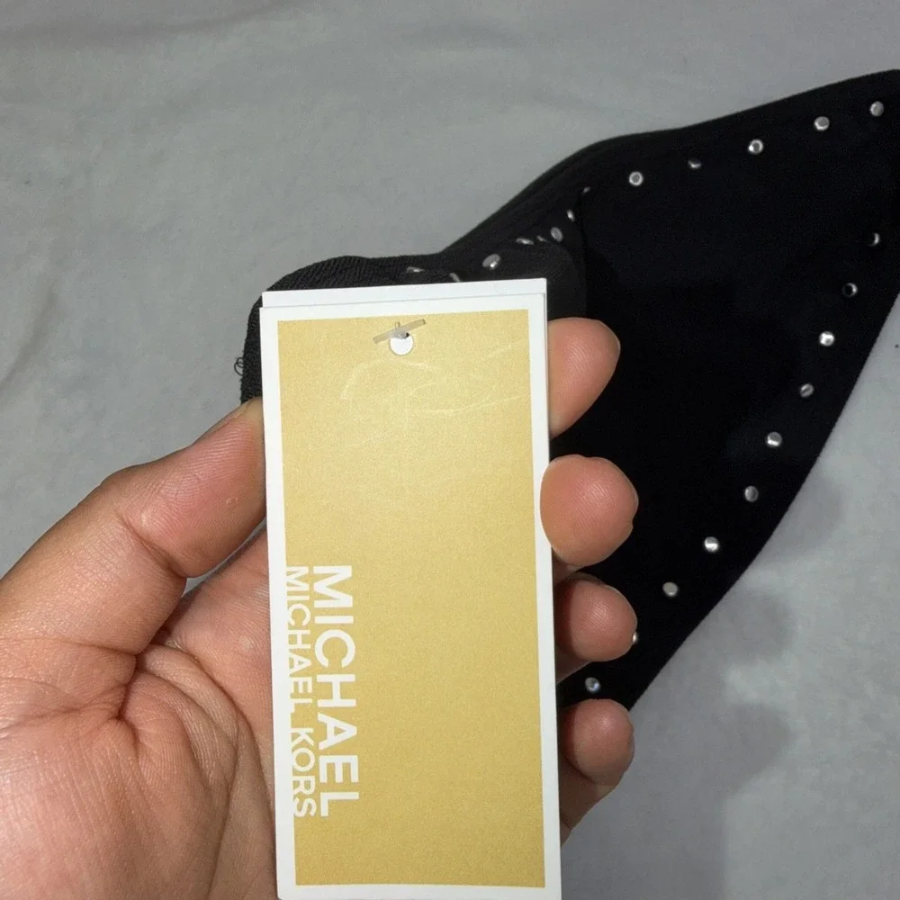 $86 Michael Kors Crepe Side-Ring Studded Bottoms Black Large pmy2226